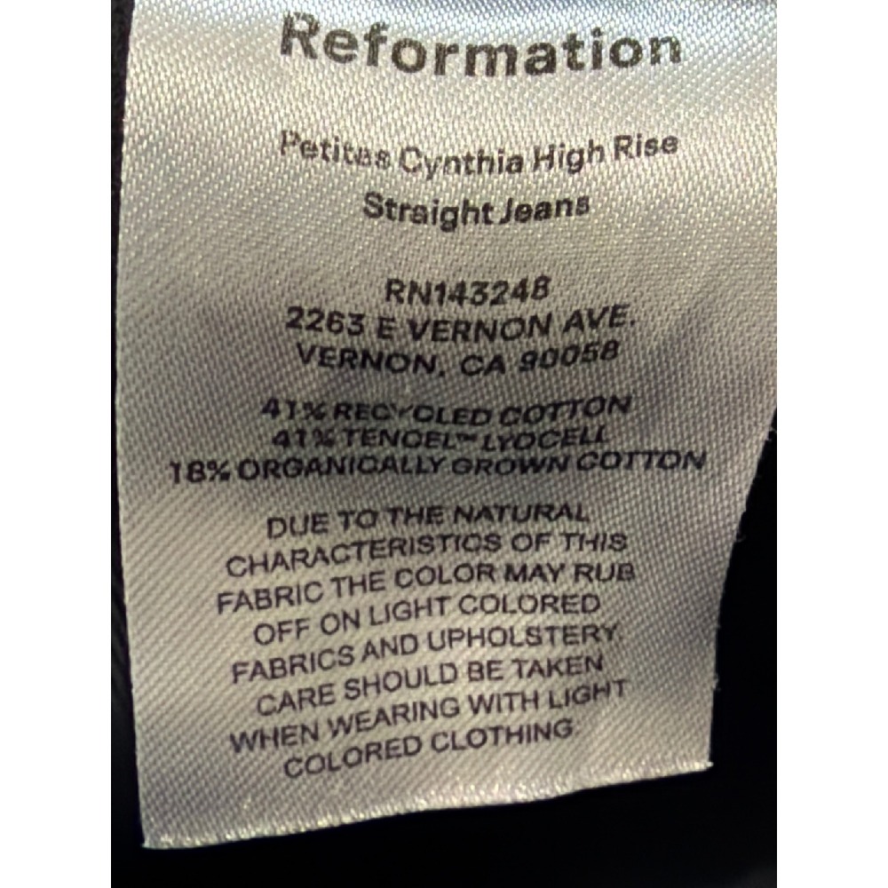 Reformation Cynthia High Rise Straight Jeans Seattle Black Denim Petite 26P - Picture 12 of 14